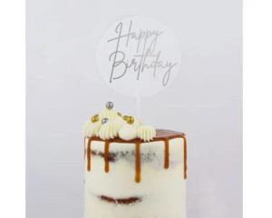 GoBake Round Acrylic Happy Birthday Cake Topper – Silver GoBake Round Acrylic Happy Birthday Cake Topper – Silver