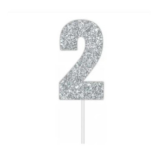 Number 2 Silver Glitter Card Cake Topper Number 2 Silver Glitter Card Cake Topper