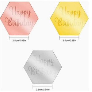 Acrylic Happy Birthday Cupcake Disc Hexagon - 3 Colours Acrylic Happy Birthday Cupcake Disc Hexagon - 3 Colours