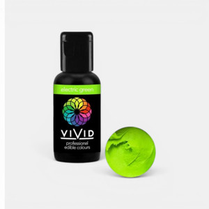Vivid Professional Electric Green gel food colouring bottle with bright green buttercream sample