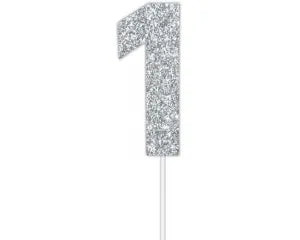 Number 1 Silver Cake Topper - Quality Card Number 1 Silver Cake Topper - Quality Card