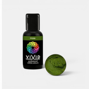 VIVID moss green edible food colouring bottle with natural green buttercream sample
