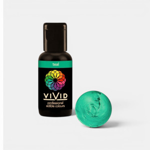 VIVID professional edible teal food colouring bottle with teal buttercream sample