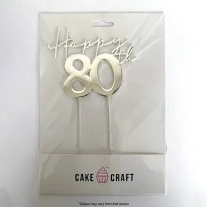 Happy 80th Silver Cake Topper Metal Plated Happy 80th Silver Cake Topper Metal Plated