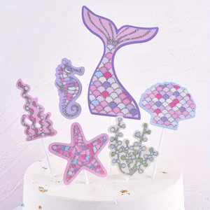 Mermaid Theme Cake Topper Set - Card Stock Mermaid Theme Cake Topper Set - Card Stock