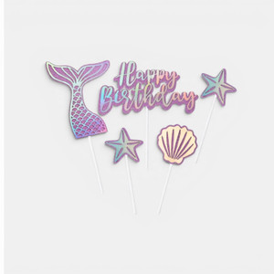 Glitter mermaid cake topper set with shell and starfish decorations
