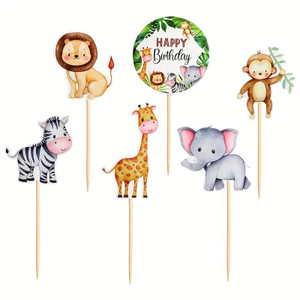 12pcs, Jungle Safari Animal Theme Cupcake Picks 12pcs, Jungle Safari Animal Theme Cupcake Picks