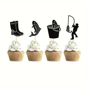 12pcs, Fishing Theme Cupcake Picks 12pcs, Fishing Theme Cupcake Picks