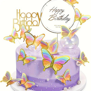 Rainbow & Gold Card Butterfly Cake Decorations Rainbow & Gold Card Butterfly Cake Decorations