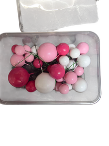 Pink & White Ball Cake Decorations – 25 Piece Set Pink & White Ball Cake Decorations – 25 Piece Set