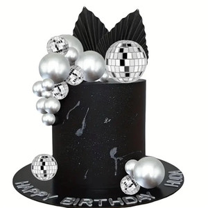 Stunning Black & Silver Disco Cake Decoration Set Stunning Black & Silver Disco Cake Decoration Set