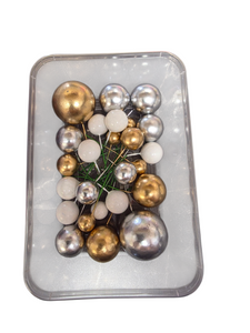 Silver, Gold & White Ball Cake Decorations – 25 Piece Set Silver, Gold & White Ball Cake Decorations – 25 Piece Set