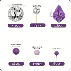 Purple disco theme cake decorating set with food safe disco balls and decorative cake picks