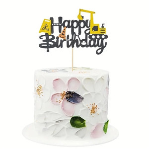 Construction Theme Cake Topper. Quality card Construction Theme Cake Topper. Quality card