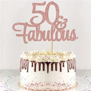 50 & Fabulous Rose Pink Cake Topper. Quality Card 50 & Fabulous Rose Pink Cake Topper. Quality Card