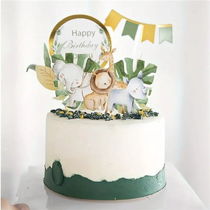 Cute Pastel Safari Cake Topper Set - Quality Card Cute Pastel Safari Cake Topper Set - Quality Card