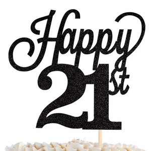 Happy 21st Cake Topper - Glitter Card Stock - The Cake Mixer