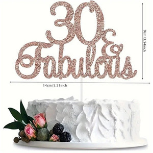 30 & Fabulous Rose Pink Cake Topper - Glitter Card 30 & Fabulous Rose Pink Cake Topper - Glitter Card