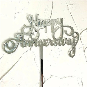 Happy Anniversary Cake Topper - Silver Acrylic Happy Anniversary Cake Topper - Silver Acrylic