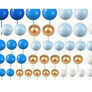 Blue, Gold & White Ball Cake Decorations - 36 Pieces Blue, Gold & White Ball Cake Decorations - 36 Pieces