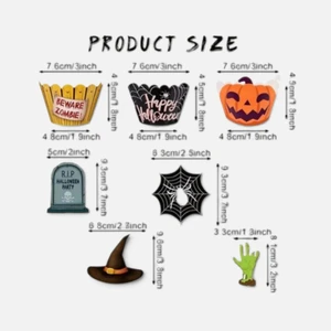 Halloween Cupcake Wraps and Picks Set of 12 with pumpkin, spider web, witch hat, gravestone and zombie designs