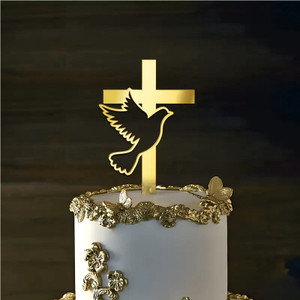 Dove With Cross Gold Acrylic Cake Topper Dove With Cross Gold Acrylic Cake Topper