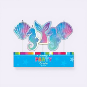 Mermaid tail seahorse and shell party candles 5 pack pastel ocean theme