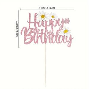 Daisy Happy Birthday Card Cake Topper. Glittery Daisy Happy Birthday Card Cake Topper. Glittery