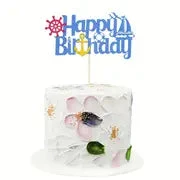 Sailing theme glitter card cake topper