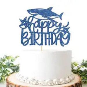 Shark Theme Card Cake Topper. Glitter Card Shark Theme Card Cake Topper. Glitter Card