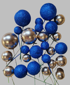 Blue & Gold Balls Cake Decorations - 26 Pieces Blue & Gold Balls Cake Decorations - 26 Pieces