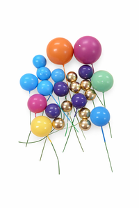 TM Cake Supplies Circus Colour Balls Cake Decorations, colorful round cake toppers in various sizes and colors including pink, orange, purple, blue, green, and gold, for decorating cakes.