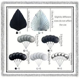 Black & Silver Cake Decoration Set with Palm Leaves and Ball Decorations Black & Silver Cake Decoration Set with Palm Leaves and Ball Decorations