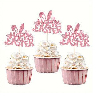 Happy Easter Glitter Cupcake Picks x12 - Perfect Easter Cupcake Picks Happy Easter Glitter Cupcake Picks x12 - Perfect Easter Cupcake Picks