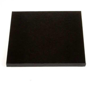 Go Bake 9 inch Black Square Cake Board, a sturdy black surface for support and presentation of baked cakes.