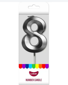 Number 8 Candle – Large Metallic Silver or Gold Number 8 Candle – Large Metallic Silver or Gold