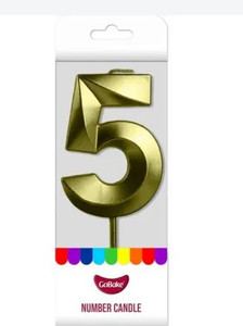 Number 5 Candle, Large Metallic Silver or Gold standing number candle in gold color. Number 5 Candle, Large Metallic Silver or Gold standing number candle in gold color.