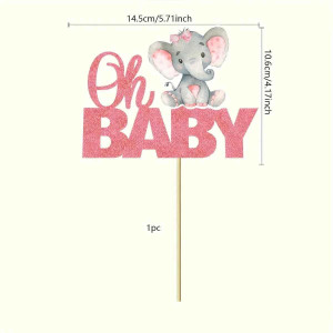Oh Baby Card Cake Topper with Cute Elephant Pink, a decorative cake topper featuring a cute grey elephant with pink accents sitting atop pink glittery 'Oh Baby' letters. Oh Baby Card Cake Topper with Cute Elephant Pink, a decorative cake topper featuring a cute grey elephant with pink accents sitting atop pink glittery 'Oh Baby' letters.