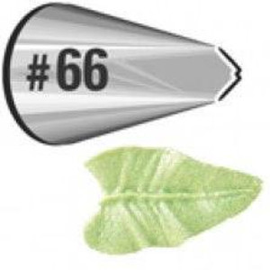 TM Cake Supplies #66 Leaf Piping Nozzle, a metallic piping tip with a leaf-shaped opening, designed for cake decorating and icing detail. TM Cake Supplies #66 Leaf Piping Nozzle, a metallic piping tip with a leaf-shaped opening, designed for cake decorating and icing detail.