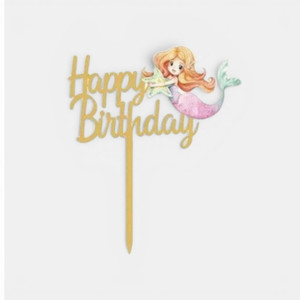 Mermaid happy birthday cake topper with pastel mermaid design