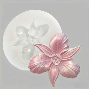 Orchid Silicone Mould, a silicone mould in the shape of an orchid flower with detailed petal textures in pink color. Orchid Silicone Mould, a silicone mould in the shape of an orchid flower with detailed petal textures in pink color.