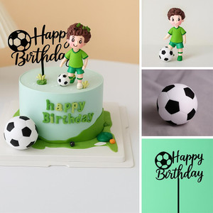TM Cake Supplies Soccer Boy Cake Topper Set – 3 Piece, includes a soccer boy topper, a soccer ball, and a 'Happy Birthday' sign with a soccer ball design. TM Cake Supplies Soccer Boy Cake Topper Set – 3 Piece, includes a soccer boy topper, a soccer ball, and a 'Happy Birthday' sign with a soccer ball design.