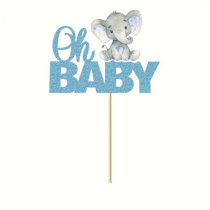 Oh Baby Card Cake Topper with Cute Elephant Blue Oh Baby Card Cake Topper with Cute Elephant Blue