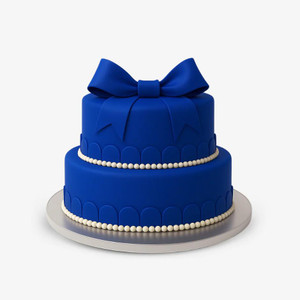 Pettinice Blue Fondant – 250gm Approx, a decorative cake covered in smooth blue fondant with a large bow on top and white fondant balls around the base. Pettinice Blue Fondant – 250gm Approx, a decorative cake covered in smooth blue fondant with a large bow on top and white fondant balls around the base.