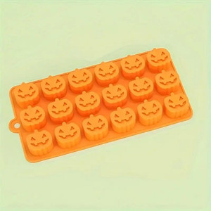 TM Cake Supplies Pumpkin Silicone Mould – 18 Cavity, orange flexible baking mold with 18 pumpkin-shaped cavities for Halloween-themed desserts TM Cake Supplies Pumpkin Silicone Mould – 18 Cavity, orange flexible baking mold with 18 pumpkin-shaped cavities for Halloween-themed desserts