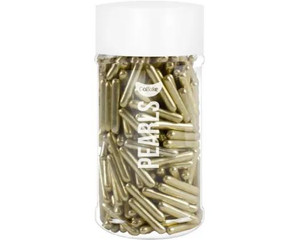 Go Bake GoBake Vintage Gold Rods – 85g, image of a clear jar filled with shiny gold-colored baking rods for decorating baked goods. Go Bake GoBake Vintage Gold Rods – 85g, image of a clear jar filled with shiny gold-colored baking rods for decorating baked goods.