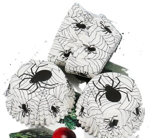 TM Cake Supplies Halloween Spider Web Cupcake Cases – 25 Pack, decorative cupcake liners with black spider web and spider design for Halloween themed baking. TM Cake Supplies Halloween Spider Web Cupcake Cases – 25 Pack, decorative cupcake liners with black spider web and spider design for Halloween themed baking.