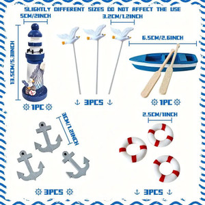 TM Cake Supplies Nautical Theme Cake Decoration Set, includes lighthouse, seagull picks, boat, anchors, and life buoys for cake decorating. TM Cake Supplies Nautical Theme Cake Decoration Set, includes lighthouse, seagull picks, boat, anchors, and life buoys for cake decorating.