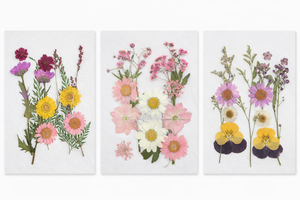 Pressed pansy and purple wildflower arrangement