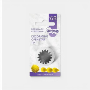 Arcoiris No.6B Open Star Piping Tip for cupcake swirls, buttercream rosettes, shell borders and cake decorating.